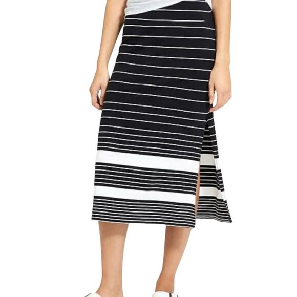 Athleta Skirt Size Xs Black White Stripe Side Slits Pull On Stretch Nautical. Co - Picture 2 of 15
